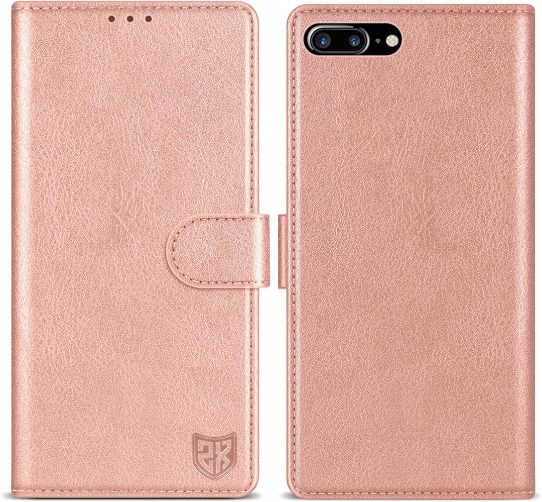 ZZXX for iPhone 7 Plus/iPhone 8 Plus Wallet Case with [RFID Blocking] Card Slot Kickstand Magnetic Closure Leather Flip Fold Protective Phone Case for iPhone 8 Plus Case Wallet (Rose Gold-5.5 inch)
