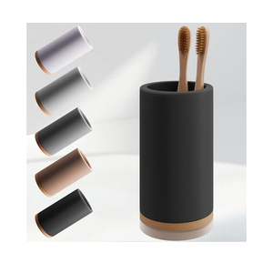 Matani Bamboo Toothbrush Holder Diatomite Tooth Brush Organizer - Storage Stand for Small Bathroom & Counter - Removable Base & Drain Holes, Water-Absorbent & Quick-Drying (Black)