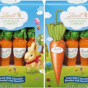 Lindt Chocolate Carrots, Solid Milk Chocolate Candy Blended with Hazelnut, 1.9 Oz Box (Pack of 2), Best before 07/31/2025