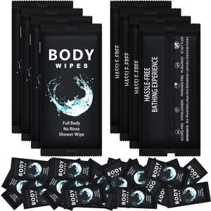 Treela 300 Pcs Large Body Wipes Bulk Deodorant Travel Size for Homeless Care Package Supplies Individually Wrapped Adults Bathing No Rinse Wet Wipes Men Women Hygiene Items(7.09" X 9.84",Black)
