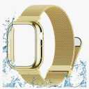 Waterproof Stainless Steel Milanese Band with Case Compatible for Apple Watch 38mm 40mm 41mm 42mm 44mm 45mm 46mm 49mm Women/Men, Magnetic Strap for iWatch Series 11 10 9 8 7 6 5 4 3 2 1 SE SE3 Ultra2/3