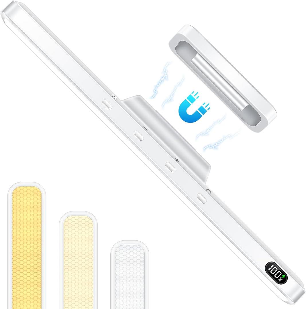 WILLED 3W Magnetic Light Bar, Eye-Friendly Makeup Lighting, 2000mah Vanity Lights for Mirror with Battery Display, Button Control Rechargeable Light Bar for Cabinet, Closet, Bathroom and Desk (No Motion Sensor)