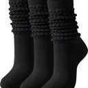 Slouch Socks Women Thigh High Boot Socks Soft Scrunch 3 Pair Pack (Black Black Black)