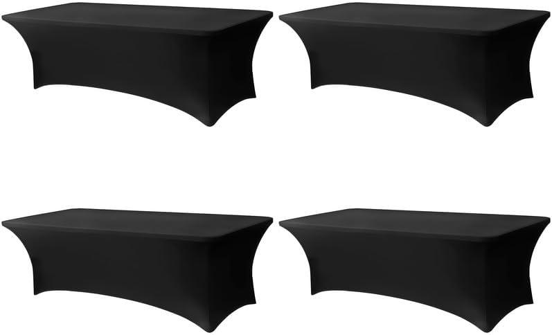 Lemict 4 Pack 8FT Rectangular Spandex Tablecloth,Wrinkle Resistant Fitted Cover for 96x30 inch Banquet Table Cloth, Washable Stretch Fabric for Party, Events, Wedding, Vendor  Black
