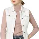 Allegra K Women's Buttoned Washed Denim Vest Jacket W Chest Flap Pockets (Large)