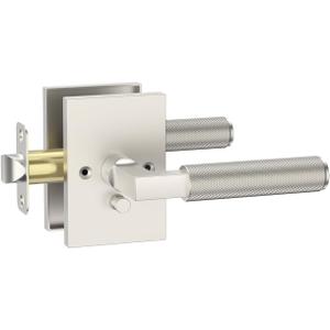 Asidrama 1 Pack Privacy Brushed Satin Nickel Door Handles, Door Lever with Door Knobs Indoor for Bedroom or Bathroom, Heavy Duty Door Handles Interior with Locks for Left Right Sided Doors ZR08-098