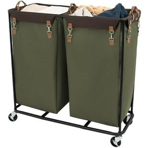 StorageWorks 390L Extra Large Lanudry Hamper with Wheels, 2 Sections Laundry Basket with Wheels, Clothes Sorter Cart with Divider for Hotel, Home, Green, 37.75"L x 17"W x 37.5"H