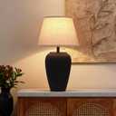 YEPDIN Ceramic Pot Table Lamp 21.25 inch Compact Frosted Nightstand Lamp, Tapered Fabric Shade Bedside, Ceramic Decorative for Living Room Bedroom House Office Entryway, TL3