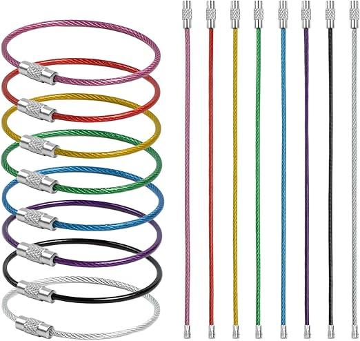 16 Pack Stainless Steel Keychain Set - 2mm Coil Diameter 6in Key Chain for Hanging Luggage Tag, Keyrings, Kitchen utensils, Small Accessories(8 Colors), Pack of 5 