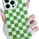 MINSCOSE for iPhone 16 Pro Max Case Aesthetic Checkered Plaid Checkerboard Design Pattern,Trendy Slim TPU Shockproof Protective Full Camera Protection Phone Cover-Green