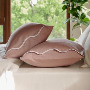 Double Stitch Cotton Tencel Pillow Cases Scalloped - Queen Size Pillow Cover Set of 2, Eucalyptus Lyocell Cooling Pillowcases for Hot Sleepers, Envelope Closure, Soft & Cozy, Dusty Mauve, 20" x 30"