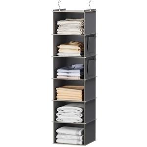 YOUDENOVA Hanging Closet Organizer and Storage, 6-Shelf Closet Hanging Storage Shelves, Grey