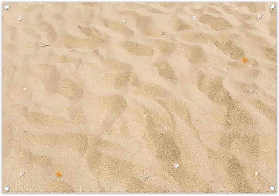 7x5ft Fabric Summer Hawaiian Beach Backdrop Luau Aloha Golden Sand Shell Tropical Seaside Photography Background Holiday Party Decorations Photo Booth Props