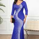 FANDEE Formal Maxi Dress for Women Mermaid 3/4 Sleeve Bodycon Long Gown for Evening Cocktail Party (Blue, XXL)