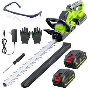 20'' Hedge Trimmer Cordless with 2pcs 4000mAh Battery, Electric Handheld Bush Clipper with Rechargeable Batteries, 3000RPM 180 Rotatable Head, 2/3'' Blade Gap Green,Gifts for Mothers Day