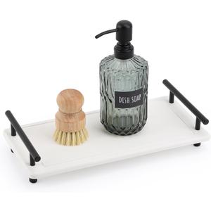 Segbeauty 12x6 Sink Caddy, Large Bathroom Tray Stone Drying Mat with Handle, Fast Drying Diatomaceous Earth Vanity Tray, Water Absorbent Countertop Organizer Bathroom Soap Holder Sink Organizer White