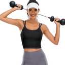 Womens Padded Sports Bra Fitness Workout Running Camisole Crop Top with Built in Bra (Black, M)