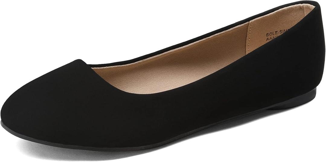 DREAM PAIRS Women's Sole-Simple Wide Width Flats, Ballerina Walking Flats, Comfortable Slip on Shoes (8, Black/Nubuck)