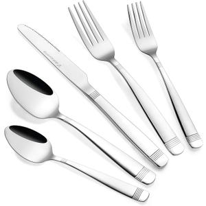 Elegant Design Flatware, Silverware Set for 8 persons, 40 Piece - Spoons, Forks, and Knives 18/10 Stainless Steel, Dishwasher Safe