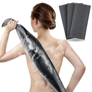 ARCH&M Exfoliating Washcloth Body Scrubber Back Scrubber for Shower Japanese Beauty Washcloth Bath Wash Cloth Korean Exfoliation Luffah Towel Net Sponge Loofah Scrub 3 Pack (Black x 3)