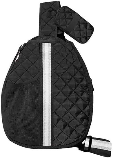 Jillian Backhand Black Striped 12 x 16 Inch Quilted Nylon Womens Pickleball Sport Sling Bag, JPB101