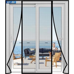 LONGEAS Magnetic Screen Door Upgraded Reinforced Heavy Duty Sturdy PET(Vinyl Coated Polyester) Greater Than Fiberglass and Polyester Mesh Magnetic Closure Screen Door for Sliding Door-60''x80''