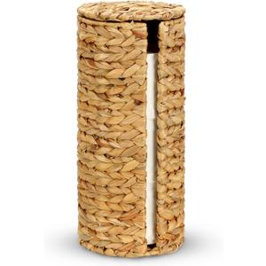 Graciadeco Stand Paper Storage with Lid Spare Extra 3 Rolls of Toilet Tissue Holder Free Standing Water Hyacinth Wciker Toilet Paper Organizer Basket for Bathroom