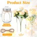 Zeyune Mason Jar Centerpiece Table Decorations, Artificial Peony Baby's Breath Flower Bouquets, Faux Flowers with Vase, Rustic Decor Gifts for Home, Wedding, Holiday(6 Sets,Champagne)
