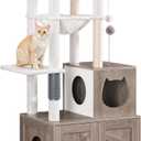 HOOBRO Cat Tree with Litter Box Enclosure, Tall Cat Tower for Indoor Cats, All-in-One Modern Cat Condo, Hidden Litter Box Enclosure Furniture, with Cat House, Sisal Posts, Greige and White, 23.6"L x 17.7"W x 59.4"H