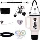 2 x Stanley Cup Accessories Set Includs Boot Handle Strap Straw Cover Chain Hanging Charms Heart Hook and Stickers Random