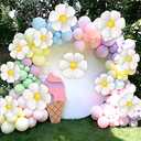 123 Pieces Daisy Balloon Garland Arch Kit Daisy Balloons Groovy Flower Pastel Macaron Balloons Spring Pastel Balloon Arch for Daisy Theme Party Baby Shower Decoration (Spring Style)