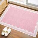 GarveeHome Door Mat Indoor Rugs for Entryway Small Rug 2x3 Washable Non-Slip Solid Pink Modern Minimalism Low-Pile Scalloped Throw Carpet for Girls Bedroom Kitchen Bathroom Entrance