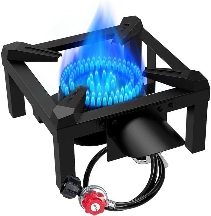 Llamaviva Propane Burner, High Pressure 100,000 BTUs Single Gas Stove with Water Bag& 4.1ft Adjustable Hose with Regulator,Propane Stove for Outdoor Cooking, Seafood Boil,Turkey Fry