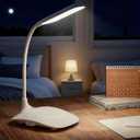 LED Desk Lamp with Touch Control Dimmable, Office Desk Light Office Lamp with Adjustable Gooseneck Table Lamp, Flexible Goose Neck Study Lamps, Reading Lamp Table Lamp for Bedroom Bedside (White)