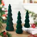 Wooden Christmas Tree Figurine, 3 Pcs Tabletop Xmas Tree, Christmas Centerpiece Decor for Home Entryway Mantel Shelf Table Fireplace Holiday (Green-Wood & Velvet)