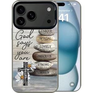 FENBAND God Cross Wood Grain Phone Case Compatible with iPhone 17 Pro Max Case, Bible God Quotes Flower Designs Shockproof Non-Drop Protective Cover (Pattern 3)