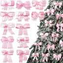Bucherry 36 Pcs Pink Wooden Bow Ornaments for Christmas Tree Double Sided Coquette Bow Decoration 3.54 Inch 3D Christmas Pink Hanging Pendants for Home Xmas Holiday Winter Party Decor