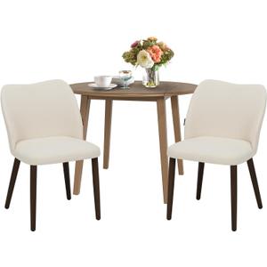 COLAMY 3-Piece Extendable Dining Table Set for 2, 36" Kitchen Round Wood Table with 2 Wooden Dining Room Chairs,Light Brown/Beige