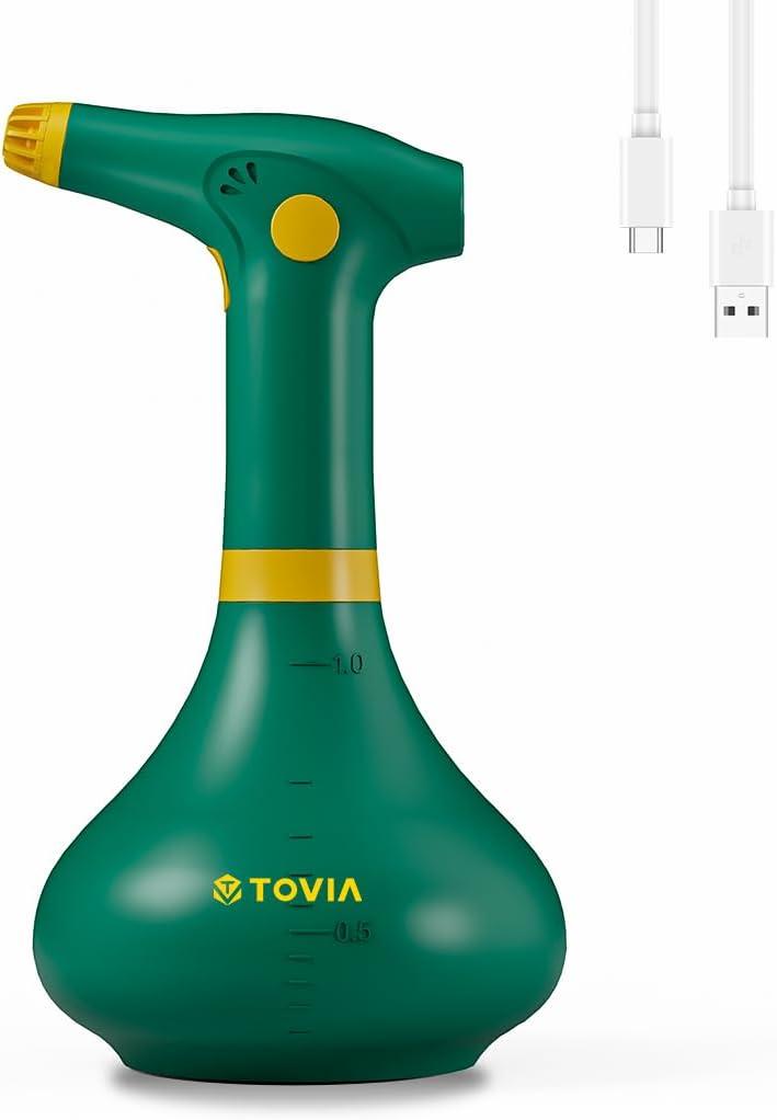 T TOVIA: Garden Sprayer 1 Liter Battery Spray Bottle Powered Electric, Rechargeable, Portable Garden and Plant Sprayer, Mister, for Outdoor and Indoor Plants,Cleans and Gardens, Handheld Powered (Green)