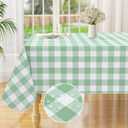 misaya Rectangle Waterproof Vinyl Table Cloth, Buffalo Flannel Backed Tablecloth, Wipeable Plastic Table Cover for Dinner, Kitchen, Outdoor (60" x 84", Sage Green and White)