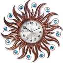 COOZZUHOUR 25 Inch Metal Sun Outdoor Shaped-Clock with Thermometer and Hygrometer Combo, Battery-Powered 10-inch Waterproof Dial and Silent Quartz Movement for Home Decorative Gifts(Bronze)