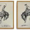 Roslynity Framed Canvas Wall Art Vintage Prints Set of 2 Western Cowboy Sketch Mid Century Antique Paintings Retro Aesthetic Artwork for Home Living Room Bathroom Bedroom Wall Decor (8"x10")