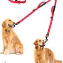 PetBonus Double Dog Leash, No Tangle Dual Leash, Reflective Walking Training Lead, 4 Comfortable Padded Handles for 2 Dogs with Collapsible Bowl and Waste Bags (Red, Large)