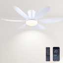 GJeg Ceiling Fans with Lights,42" Low Profile Ceiling Fan with Light and Remote Control,Flush Mount, Reversible, Dimmable, Noiseless, White Ceiling Fan for Bedroom