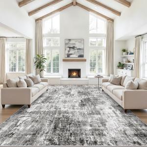 12x15 Area Rug for Living Room – Large Modern Neutral Abstract Thin Washable Carpet, Soft Low Pile Non-Slip Stain-Resistant for Bedroom Dining Room Home Office (Grey)
