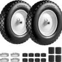 4.80/4.00-8" Tire and Wheel Flat Free 2 PCS, 16" Solid Wheelbarrow Tire with 5/8" & 3/4" Bearings,3"-7" Centered Hub, 14"-16" Universal Fit for Hand Truck/Garden Trailer/Trolley/Wagon (Black-White)