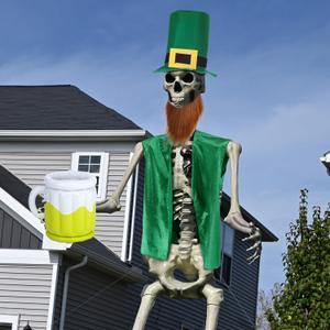 12 ft St Patrick's Day Skeleton Clothing Costume Accessories Set Large Hat and Vest Inflatable Beer for Garden Lawn Outdoor Decor(Skeleton Not Included(Irish)