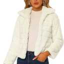 Allegra K Women's Faux Fur Fluffy Coat Collar 2025 Warm Winter Cropped Jacket (White, Small)