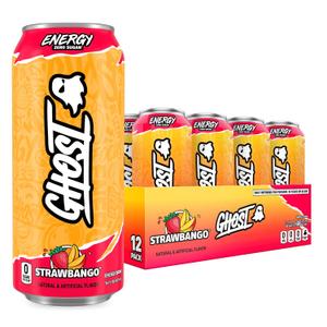 GHOST Energy Drink - 12-Pack, Strawbango, 16oz - Energy & Focus & No Artificial Colors - 200mg of Natural Caffeine, L-Carnitine & Taurine - Gluten-Free & Vegan, Expiry: 07/01/27