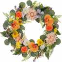Dahlia Wreaths for Front Door Decor, 20" Artificial Daisy Mums Flowers Wreath Decorations for Spring Summer Home Door Window Outside Wall Indoor Outdoor Porch and Birthday Wedding Party